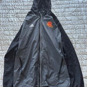 Adidas Men's Black and Gray Hooded Windbreaker